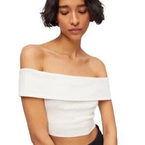 Urban Outfitters White Ribbed Off the Shoulder Crop Top Size M